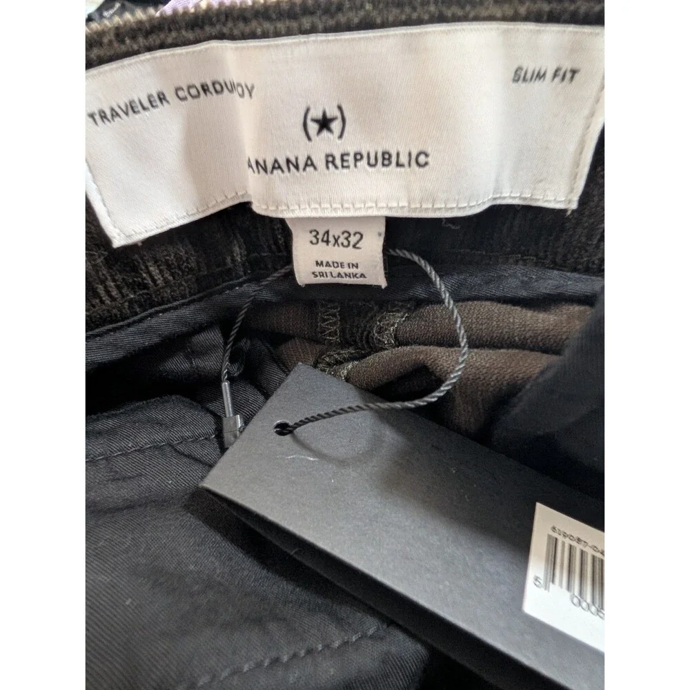 NWT Banana Republic Traveler Corduroy Chino Pants Mens 34x32 Slim Fit Brow